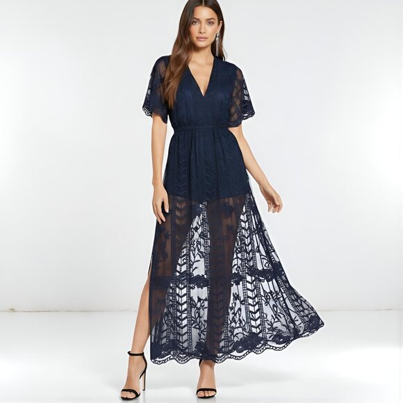 Nordstrom Socialite Lace Overlay Romper Midnight Blue XS - Picture 1 of 14